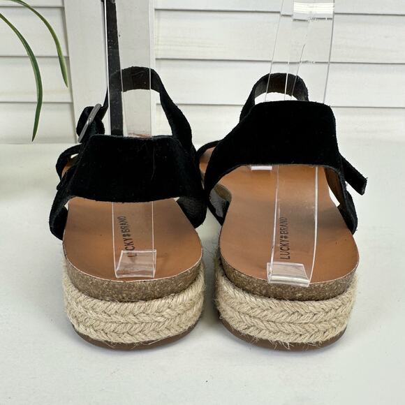 Lucky Brand Grecilyn Black Suede Espadrille Sandal Flats Woven Shoe Size 10‎ M - Picture 5 of 9